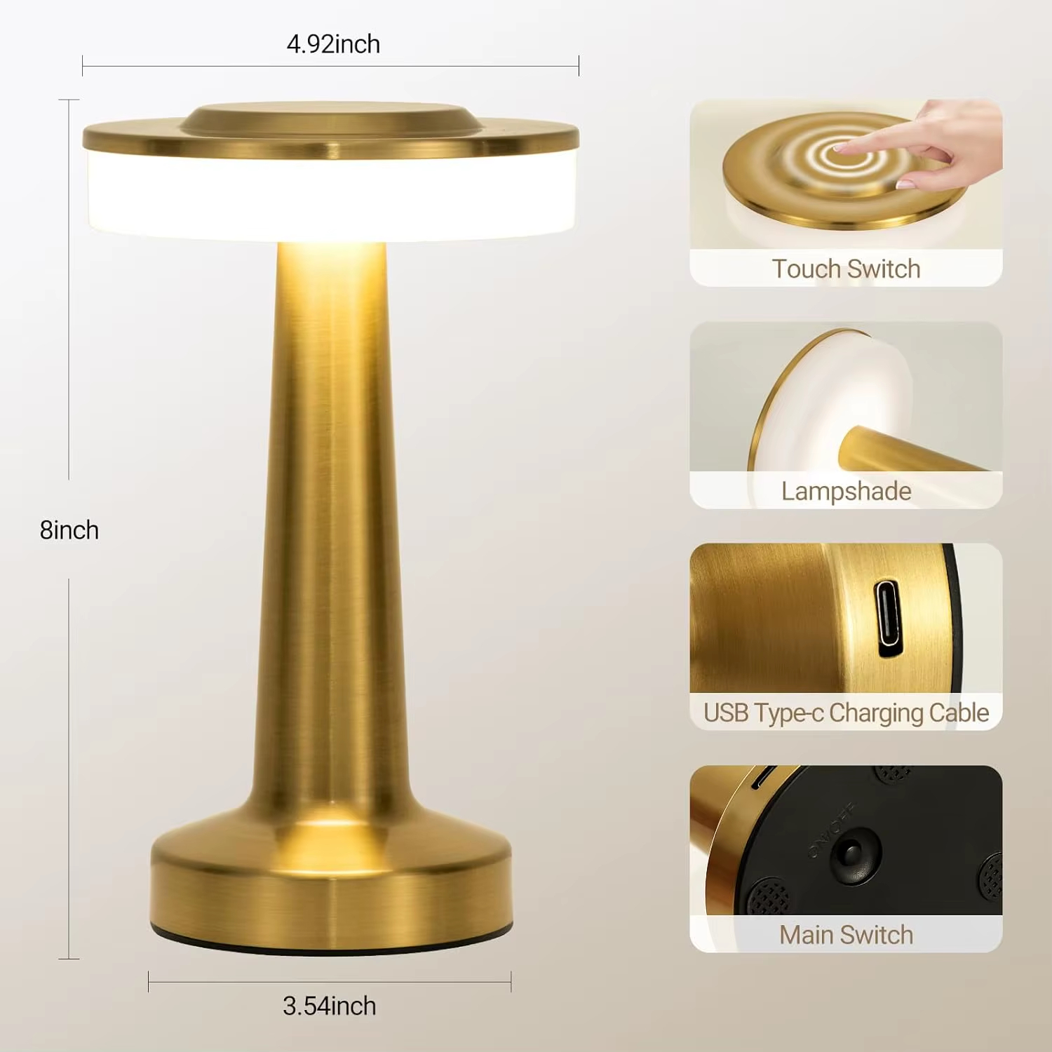 مصباح طاولة LED لاسلكي باللمس