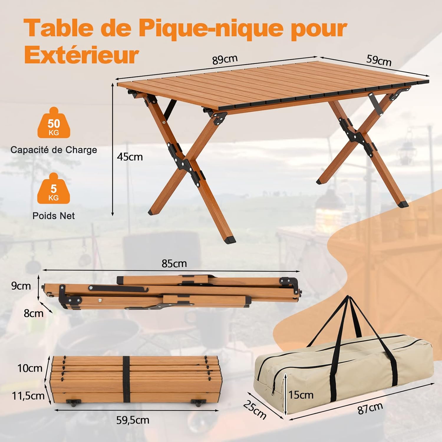 Table de camping pliante en aluminium GOPLUS