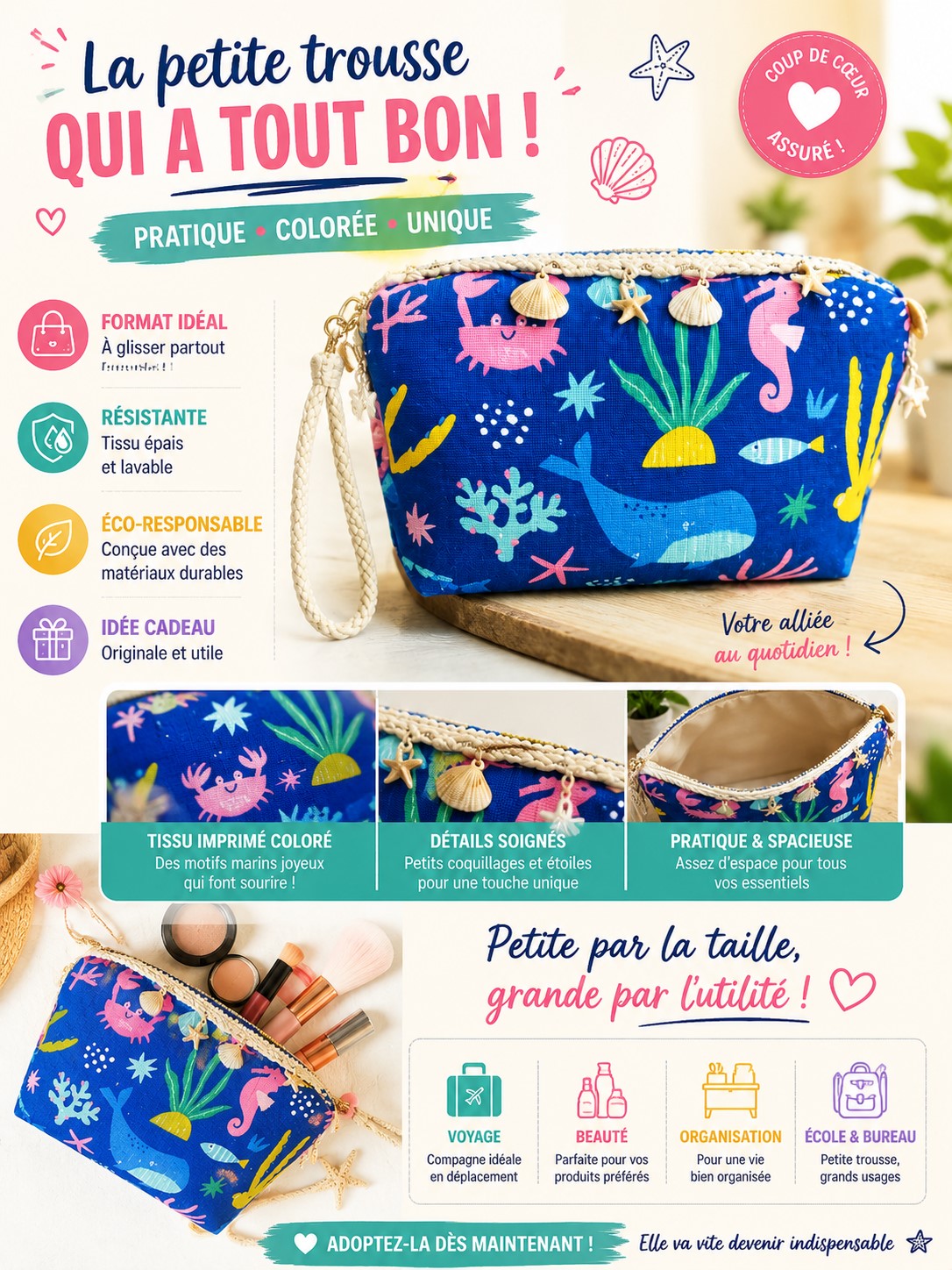 Trousse cosmétique motif marin