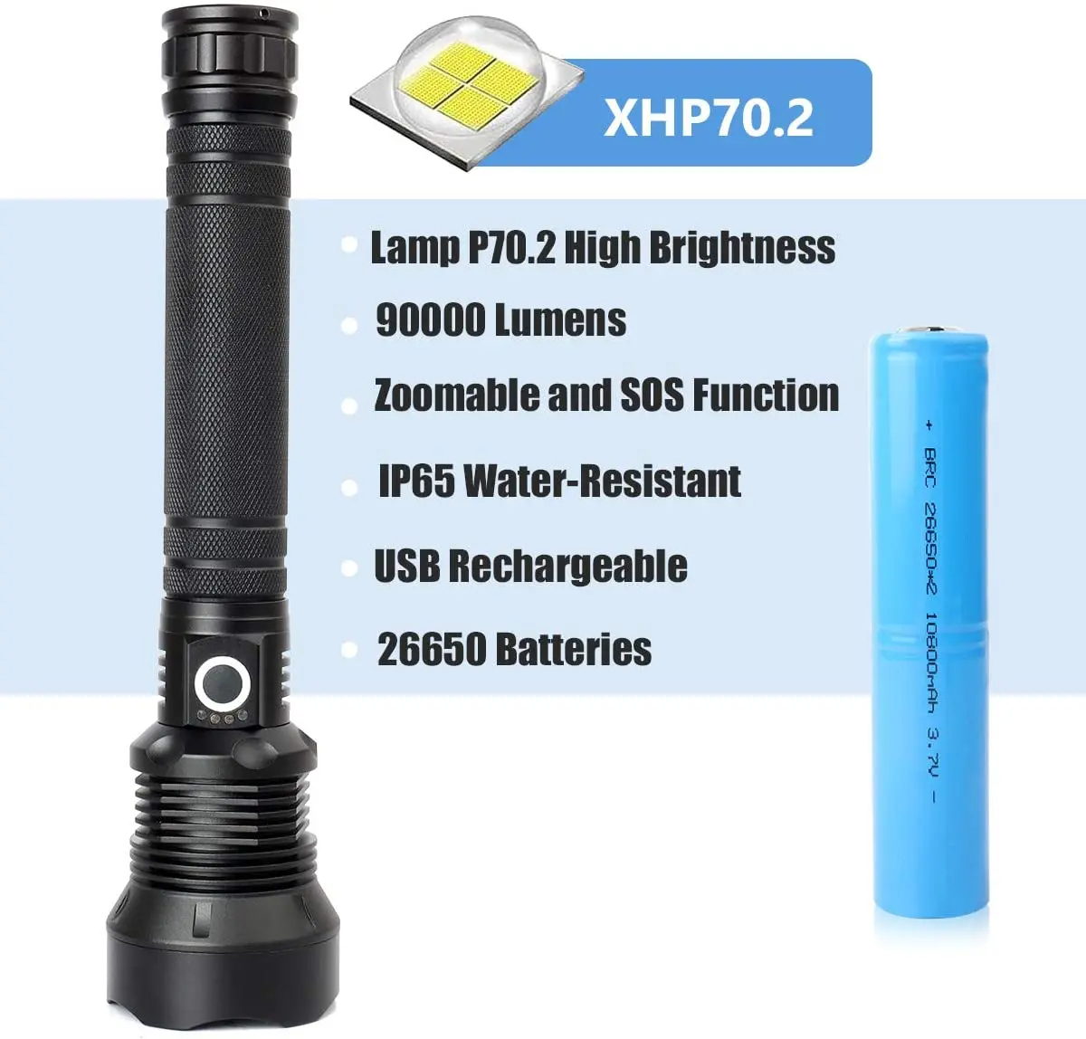 مصباح يدوي تكتيكي XHP70 فائق السطوع
