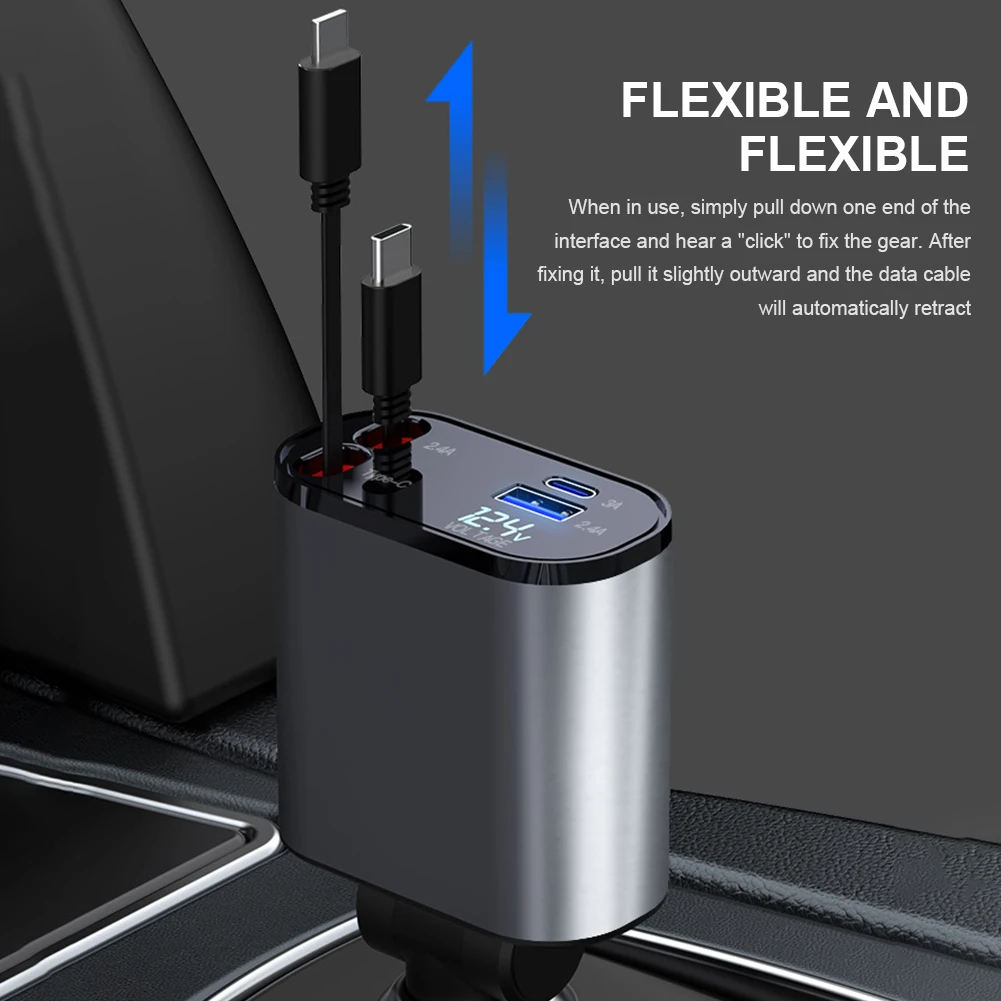 120W Fast Car Charger with Built-In Cables