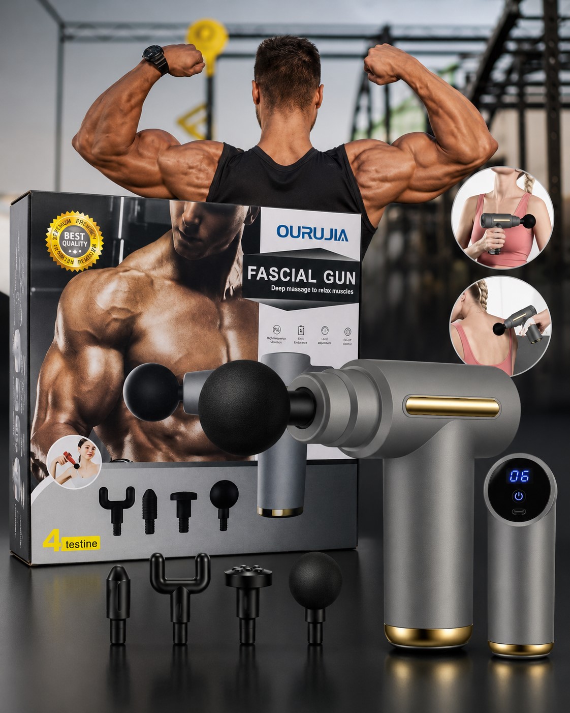 مسدس تدليك صغير بأربعة رؤوس