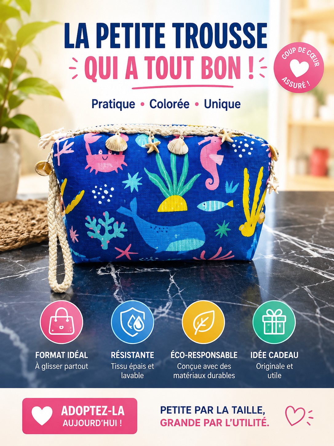 Trousse cosmétique motif marin