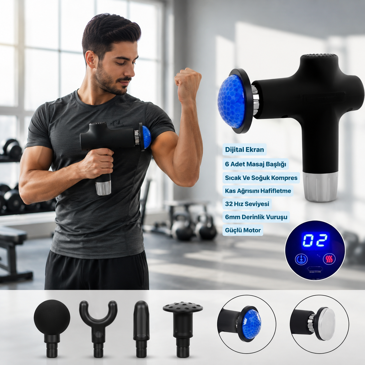 Pistolet de massage 6 en 1 chaud-froid