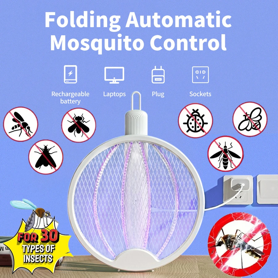 Foldable Electric Mosquito Racket with UV