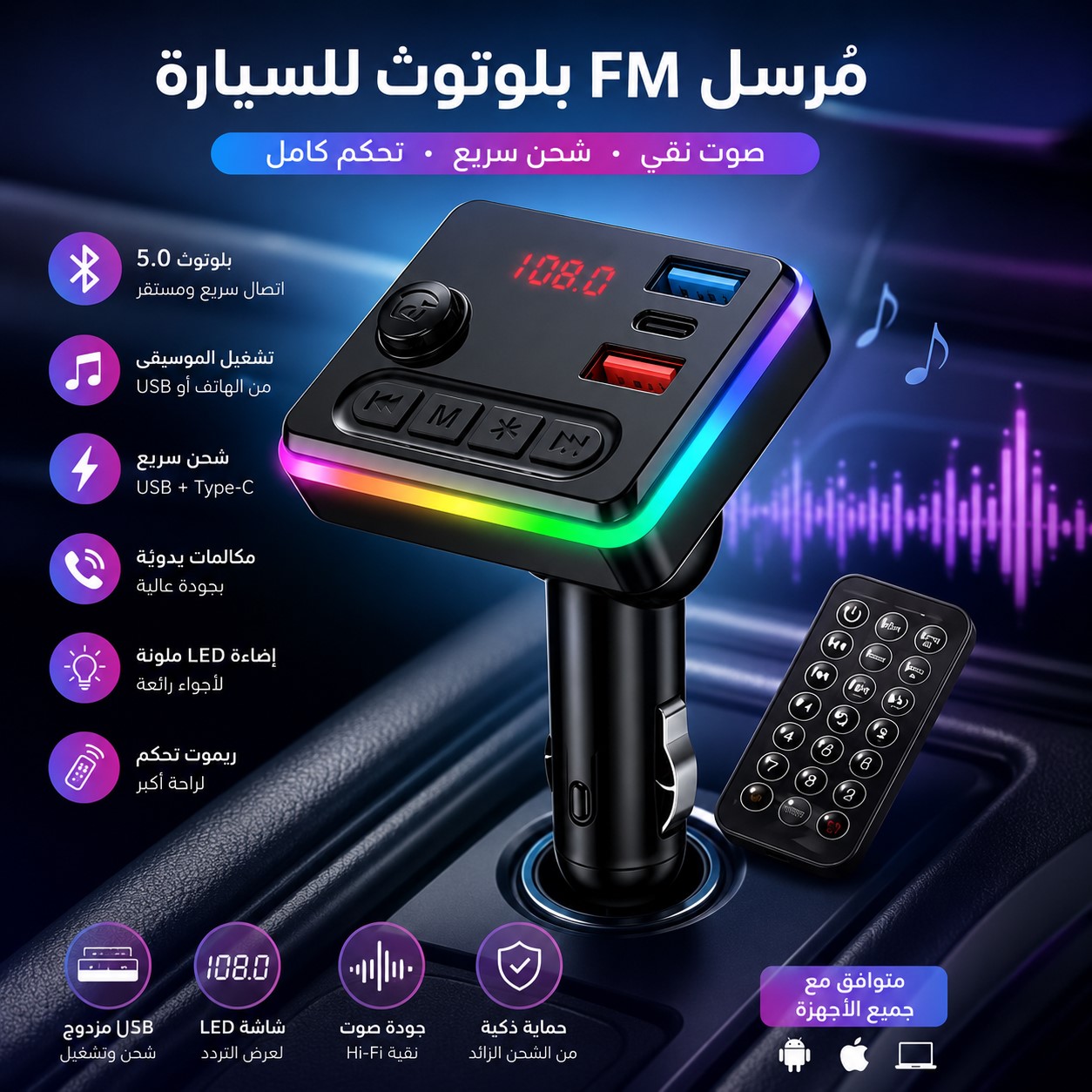 PD Fast Car Charger with FM Transmitter