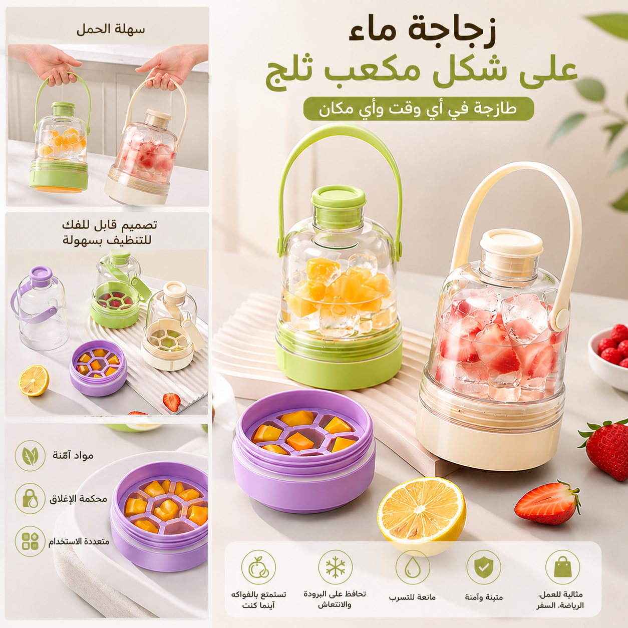 زجاجة ماء على شكل مكعب ثلج