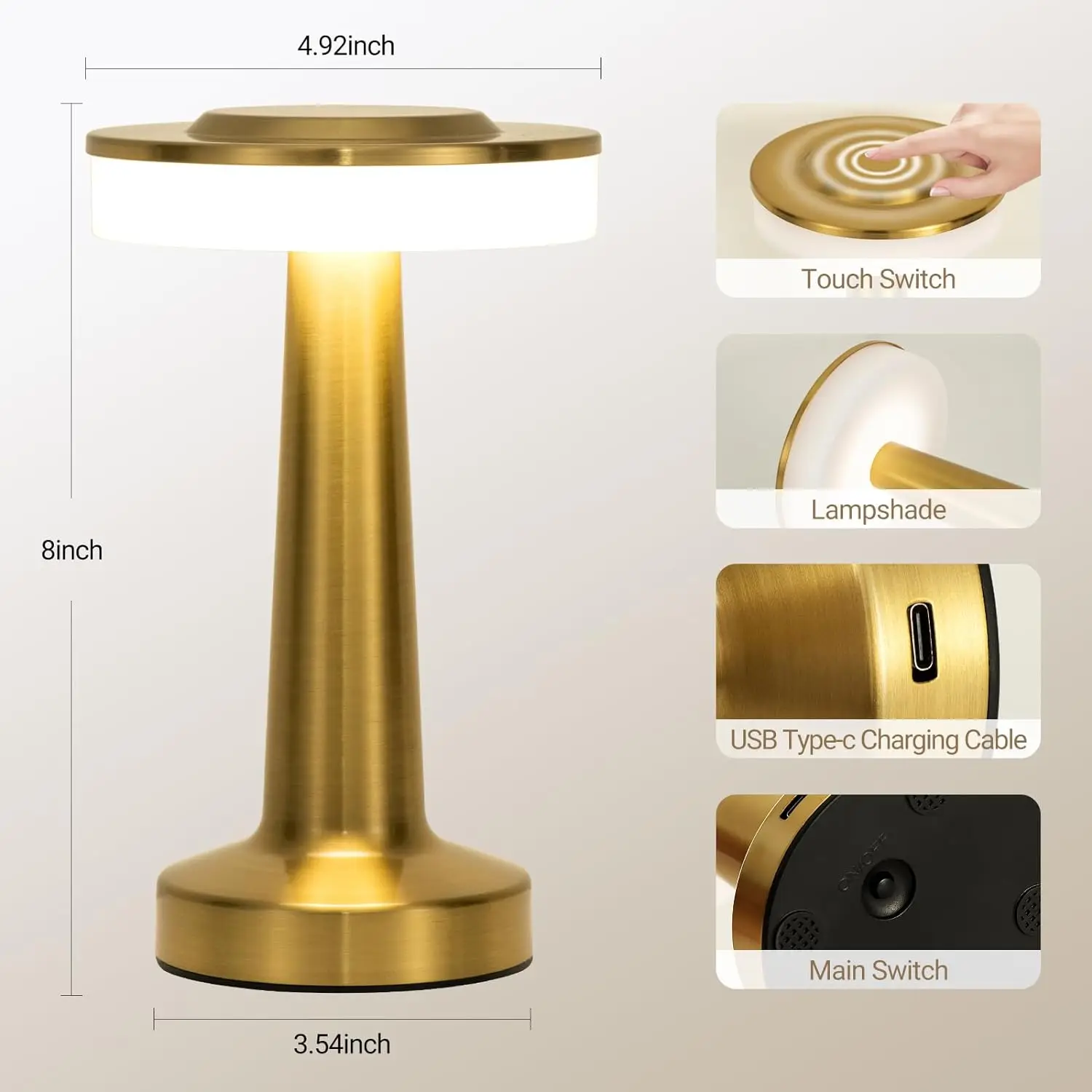 مصباح LED لاسلكي قابل للشحن باللمس