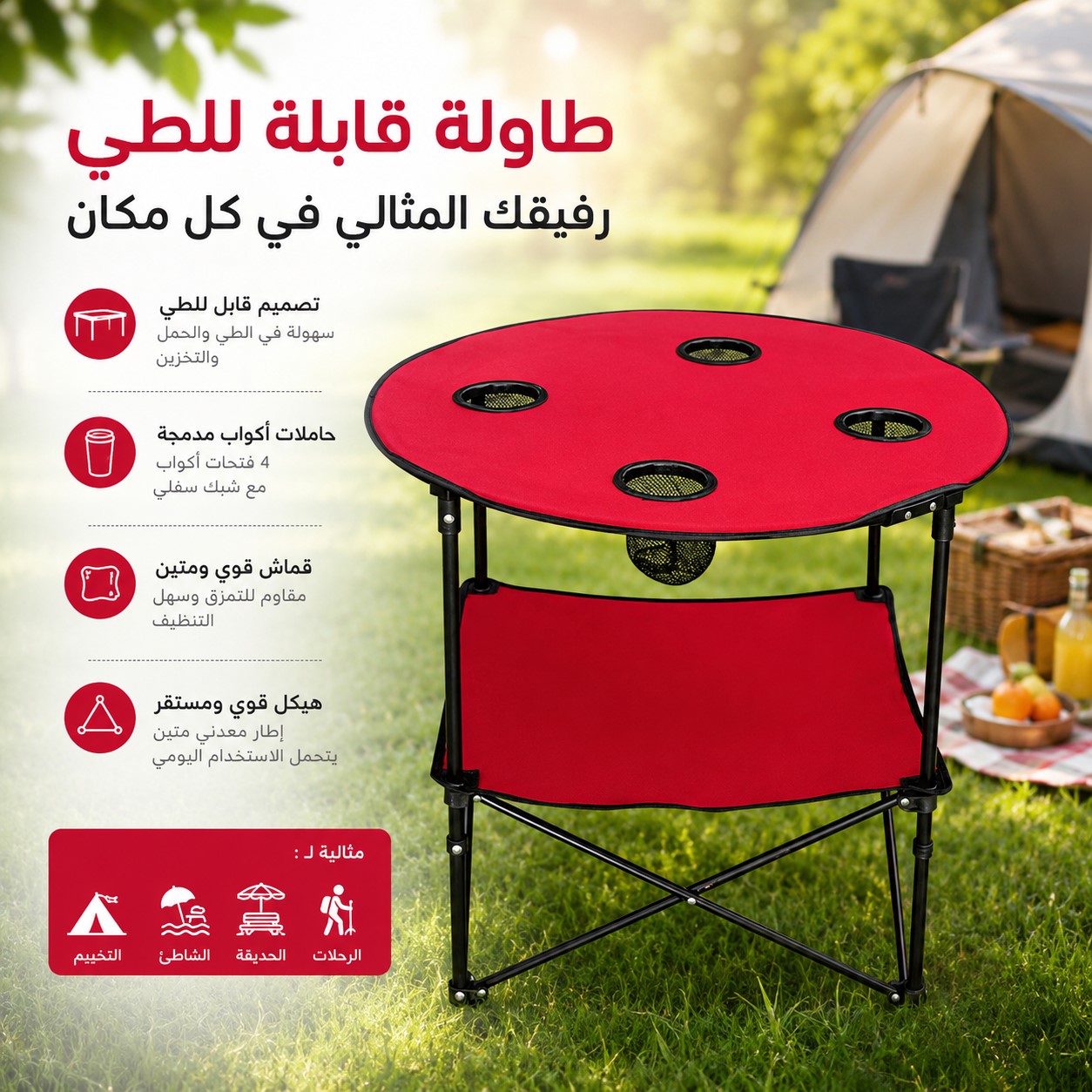 Table de camping pliante 2 niveaux
