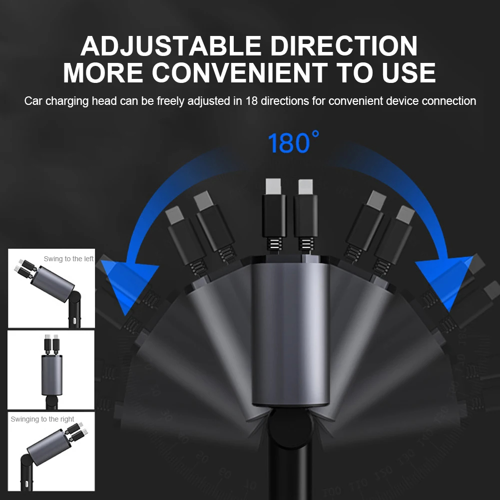 120W Fast Car Charger with Built-In Cables