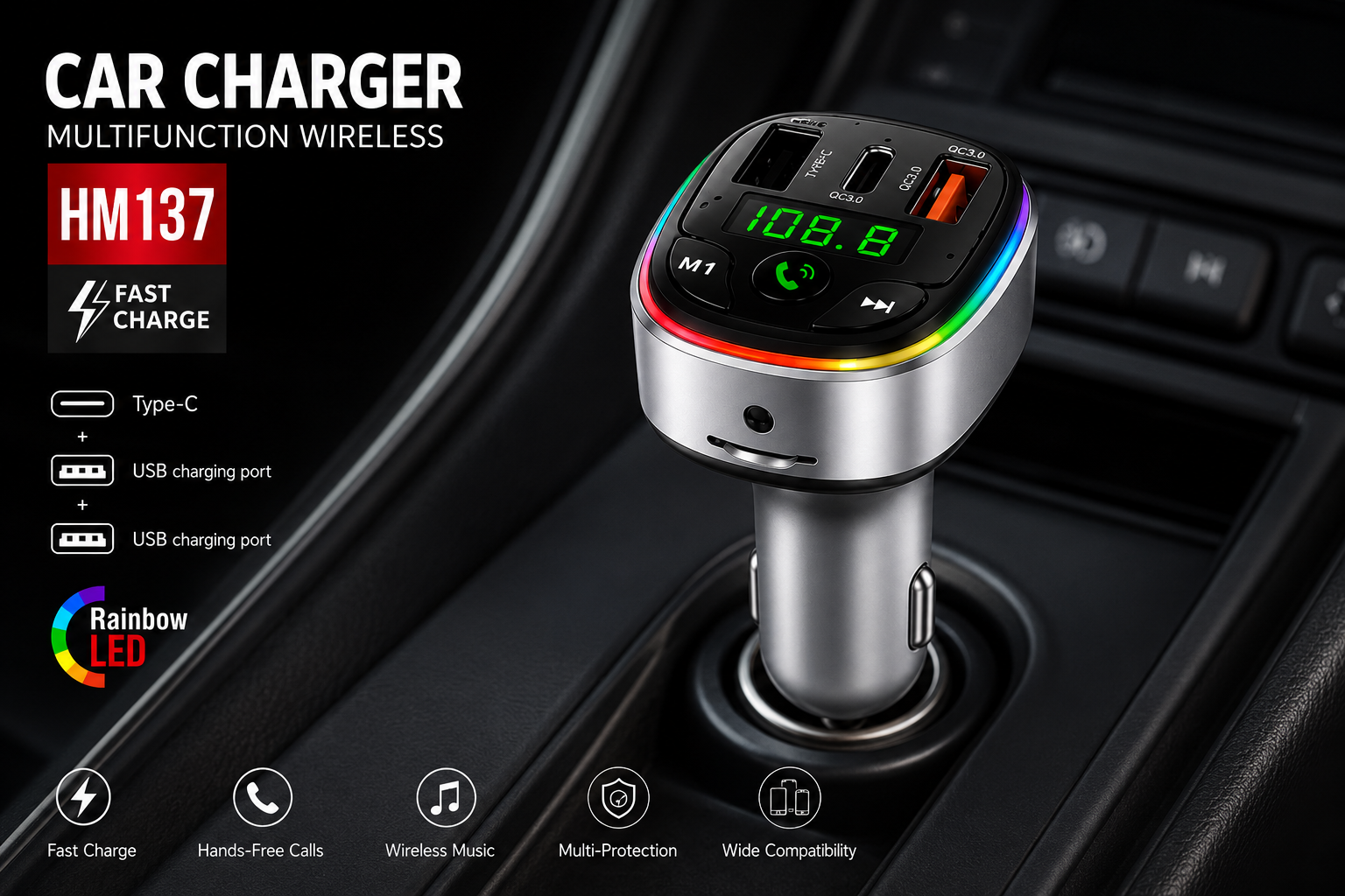 3-Port Bluetooth FM Transmitter