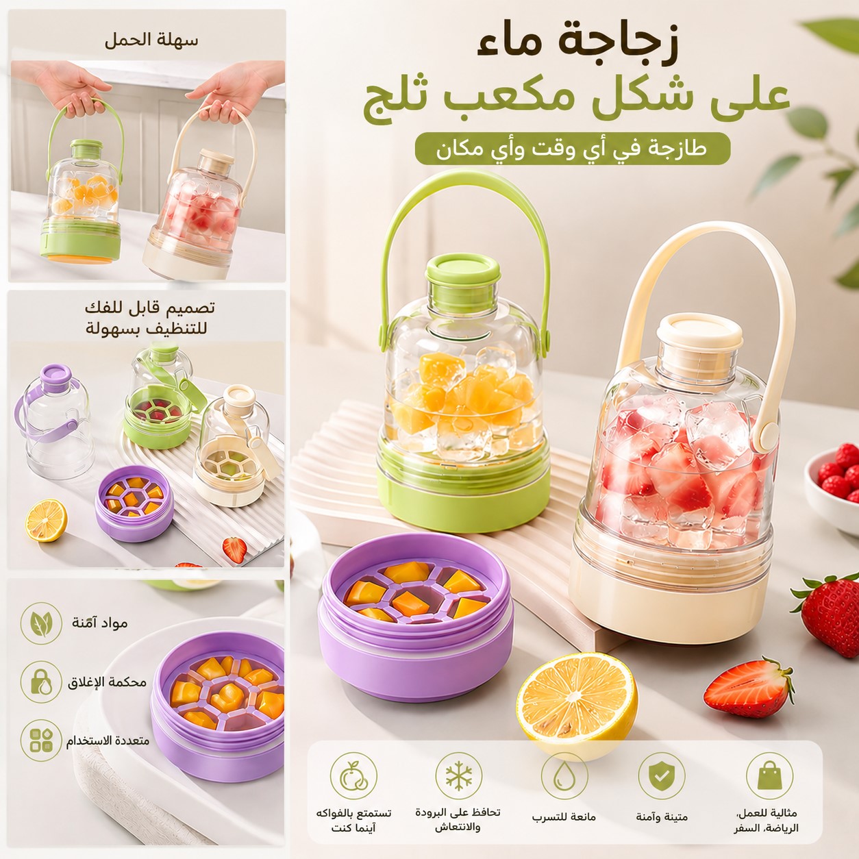 زجاجة ماء على شكل مكعب ثلج