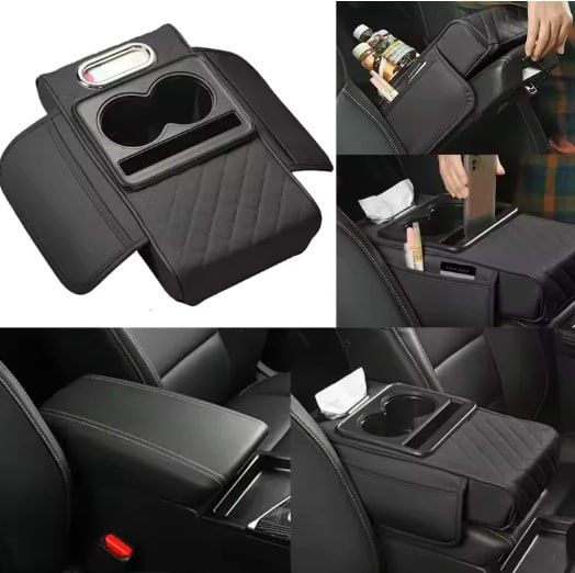 Car Armrest Cushion with Cup Holder