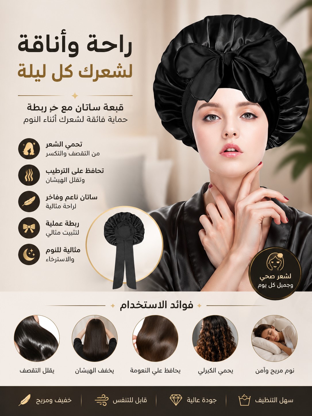 Bonnet de nuit en satin
